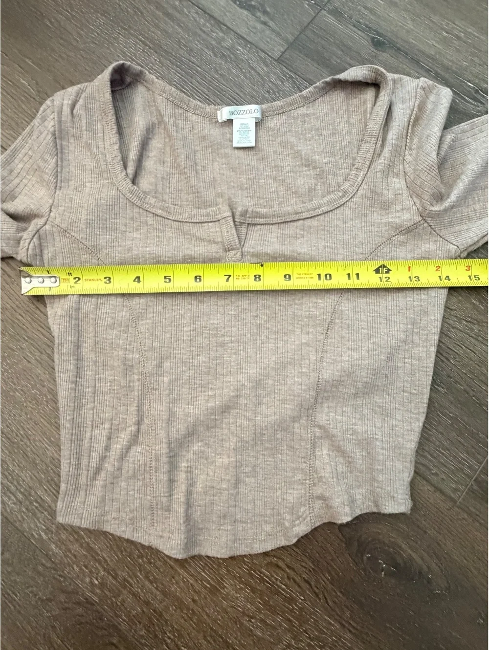 Bozzolo Ribbed Long Sleeve Crop Top Beige Scoop Neck Fitted Size Small
